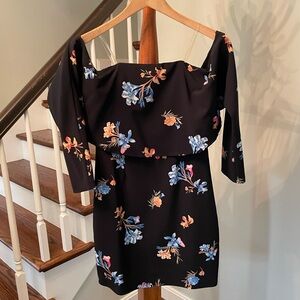 DO+BE Black Floral Print Off-The-Shoulder Mini Dress, Size Small